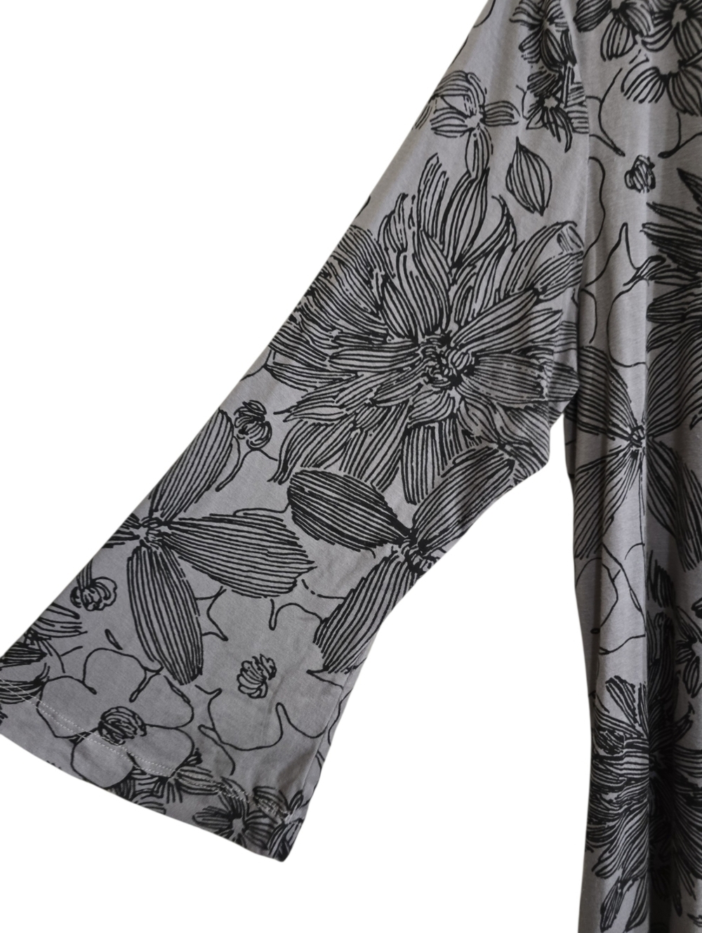 Bryn Walker Irys Gray Floral Jersey Knit Tunic Dress Large USA Made Lagenlook - Picture 5 of 7